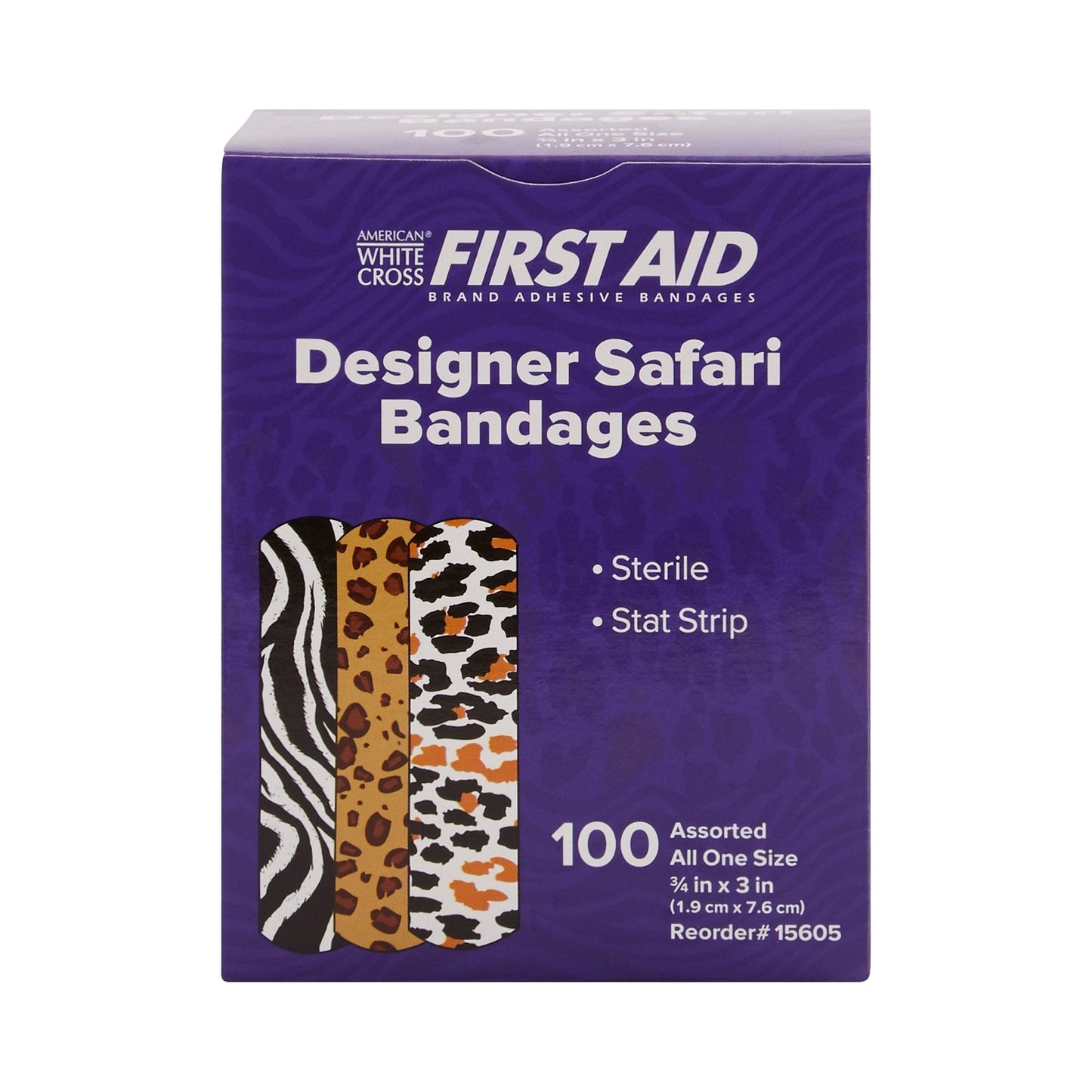 American® White Cross Stat Strip® Designer Safari Adhesive Strip, ¾ x 3 Inch 15605