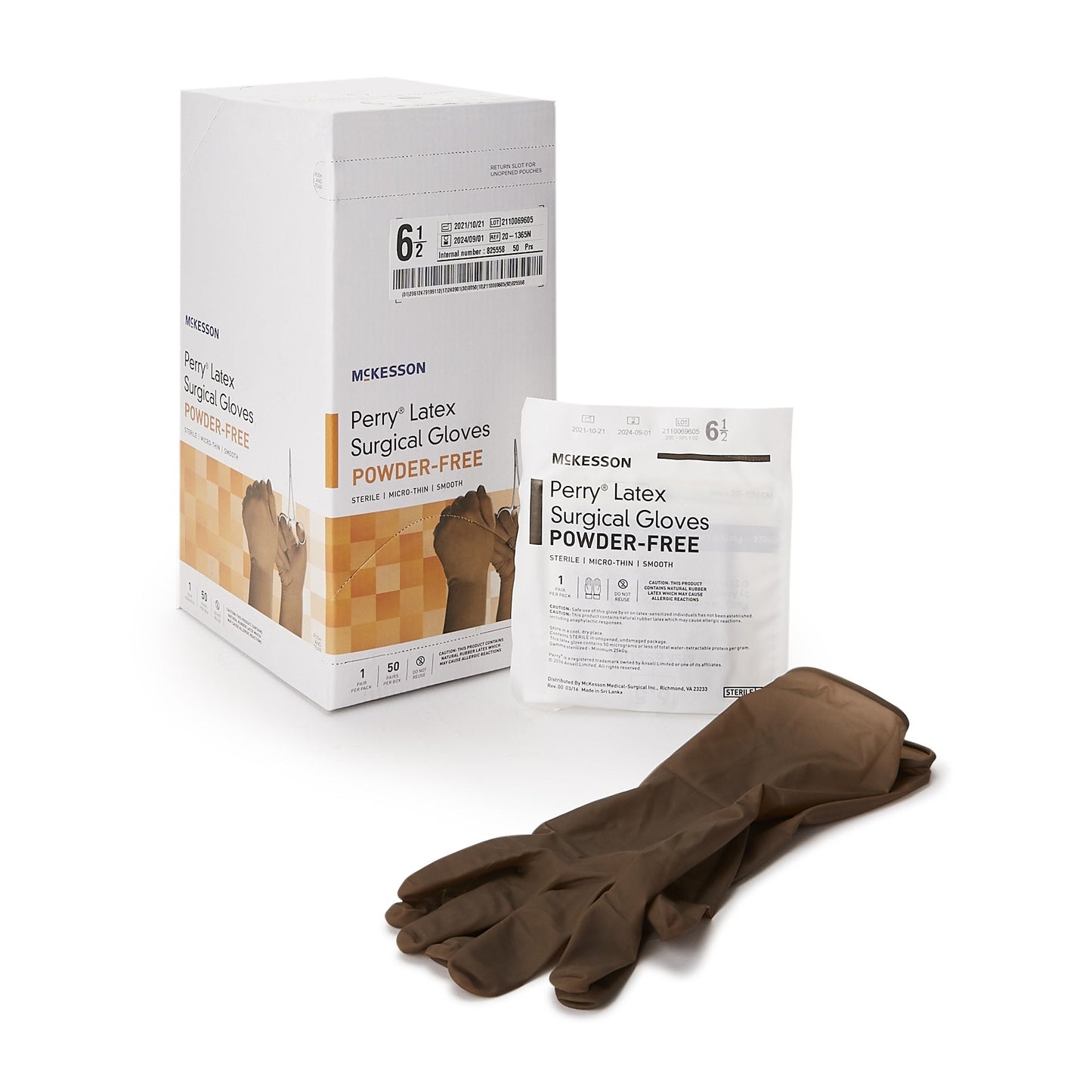 McKesson Perry® Latex Surgical Glove, Size 6.5, Brown 20-1365N