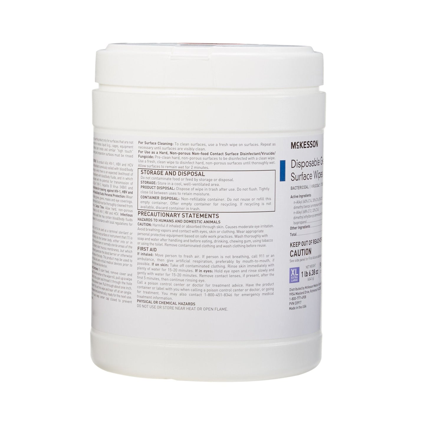 McKesson Germicidal Extra Large Surface Disinfectant Wipes, Canister 50-66170