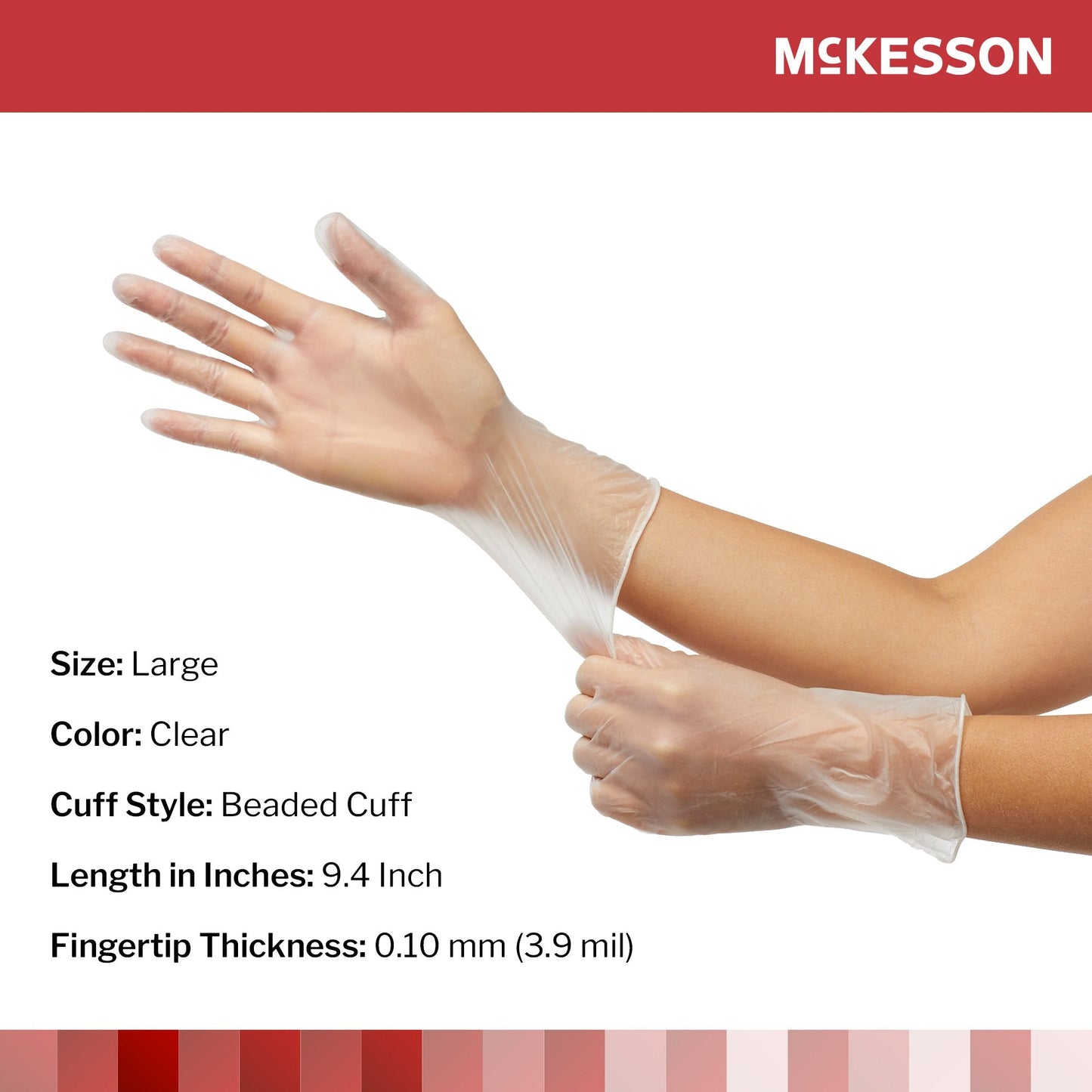 McKesson Confiderm® Vinyl Exam Glove, Large, Clear 14-168