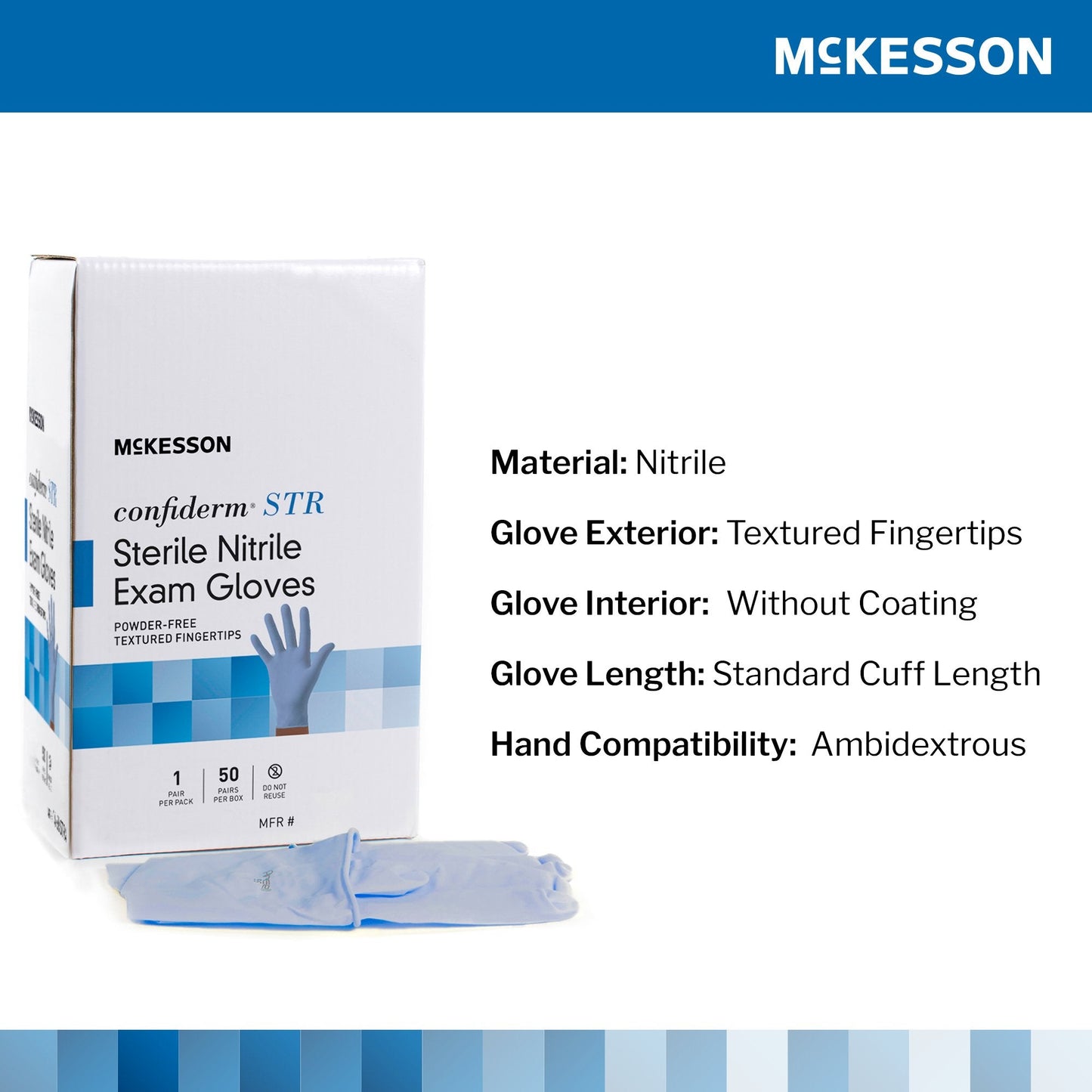 McKesson Confiderm® STR Nitrile Exam Glove, Large, Blue 14-6NSTR6