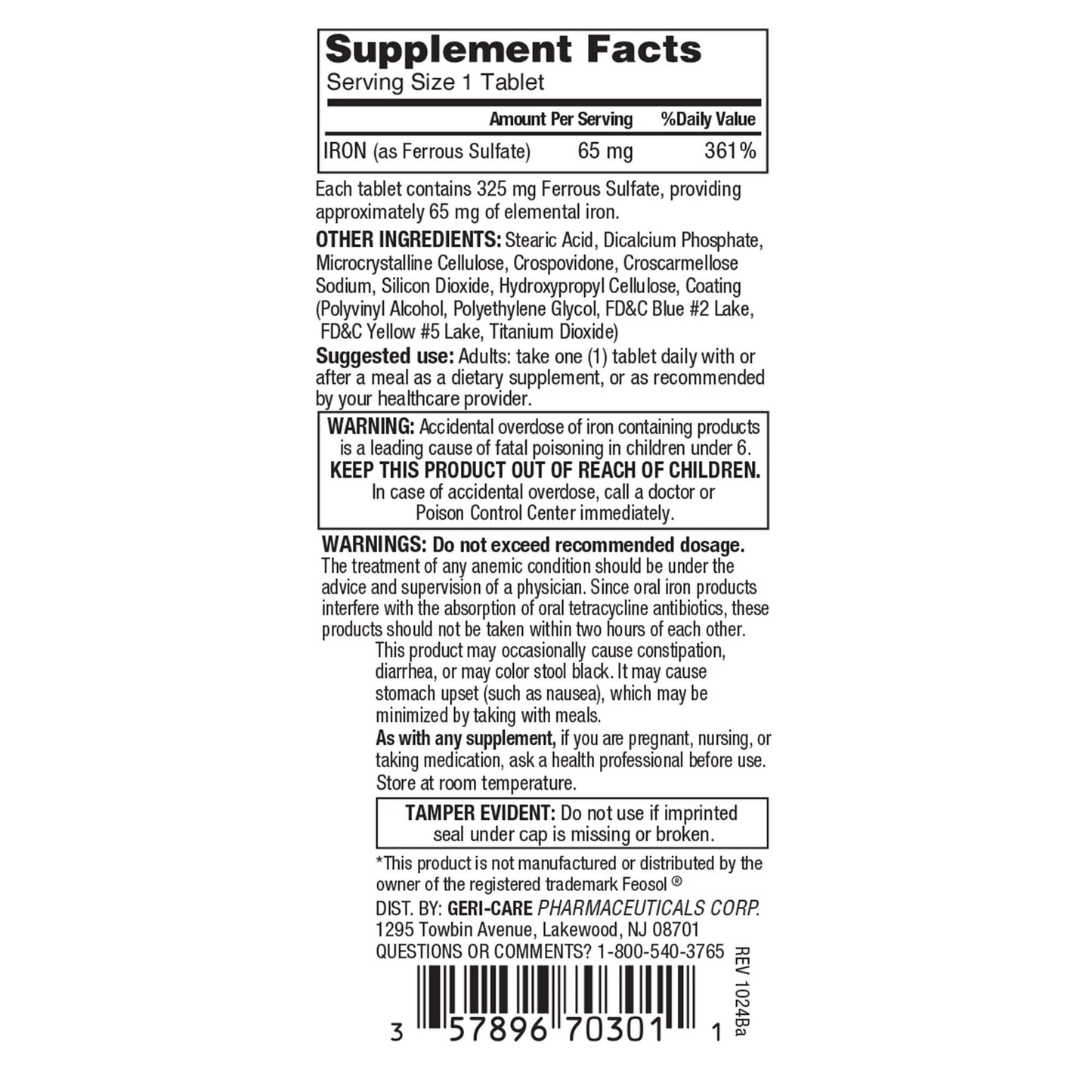 Geri-Care Iron Mineral Supplement 703-01-GCP
