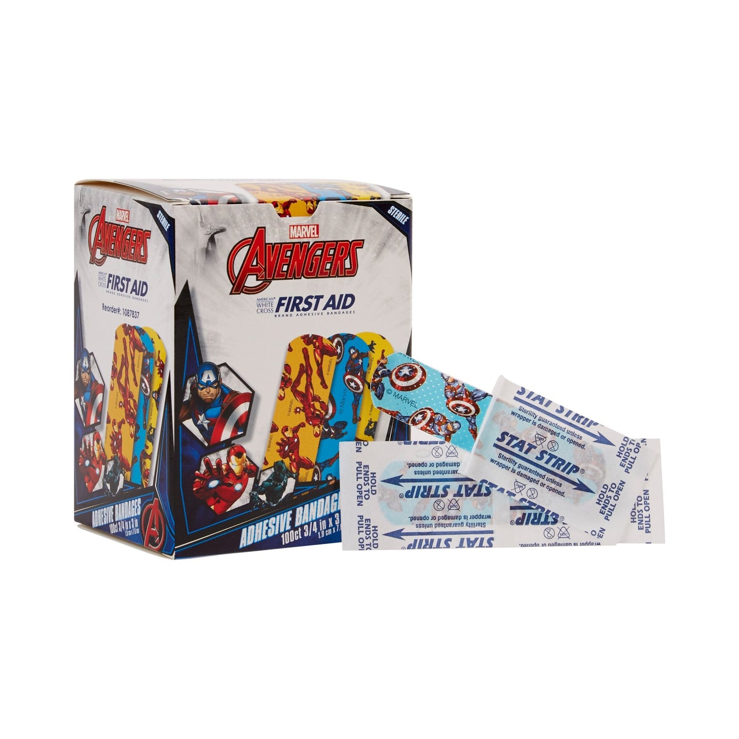 American® White Cross Stat Strip® Kid Design (Avengers) Adhesive Strips 1087837