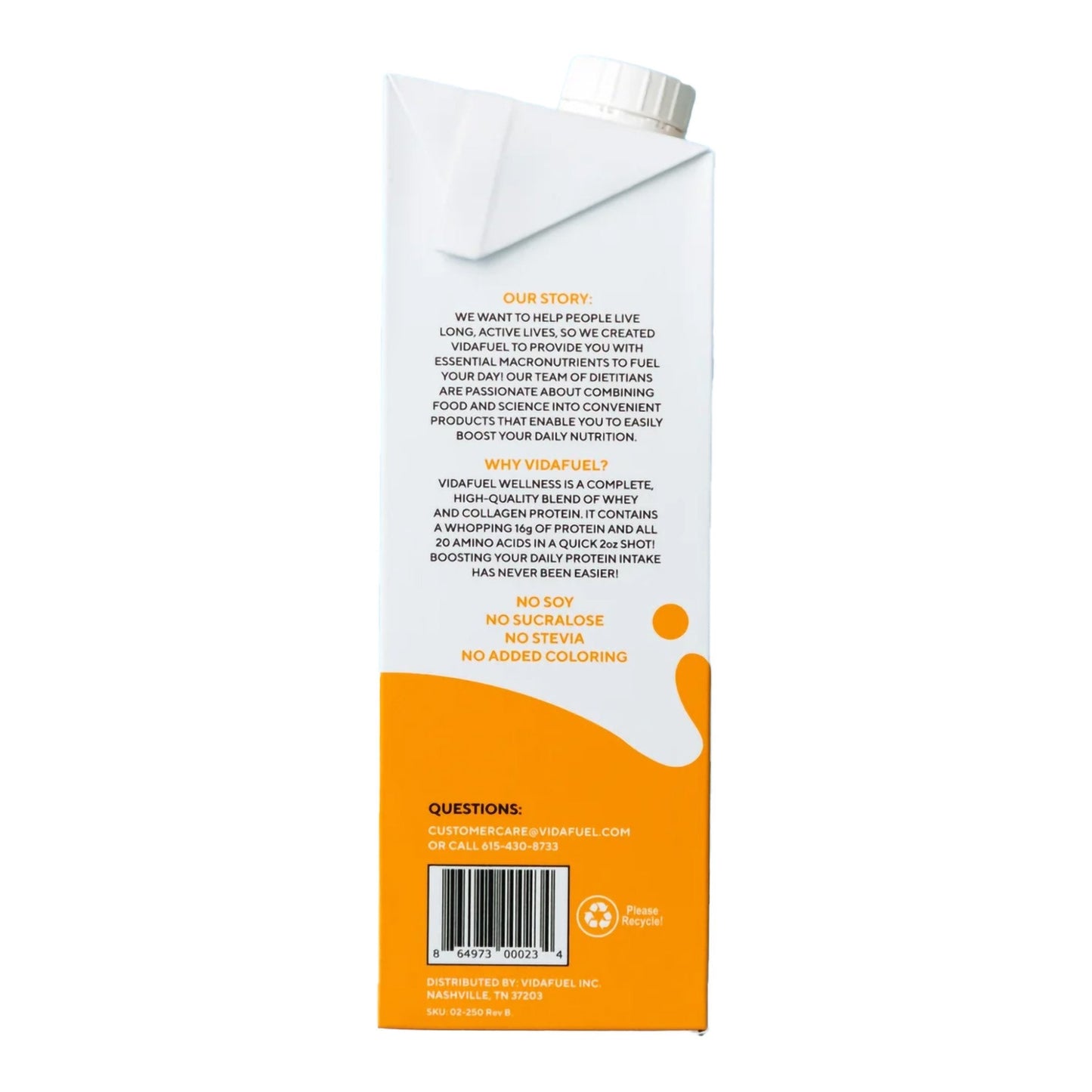 Vidafuel Wellness Protein Drink with Collagen and Whey, Orange Burst Flavor 03-322A