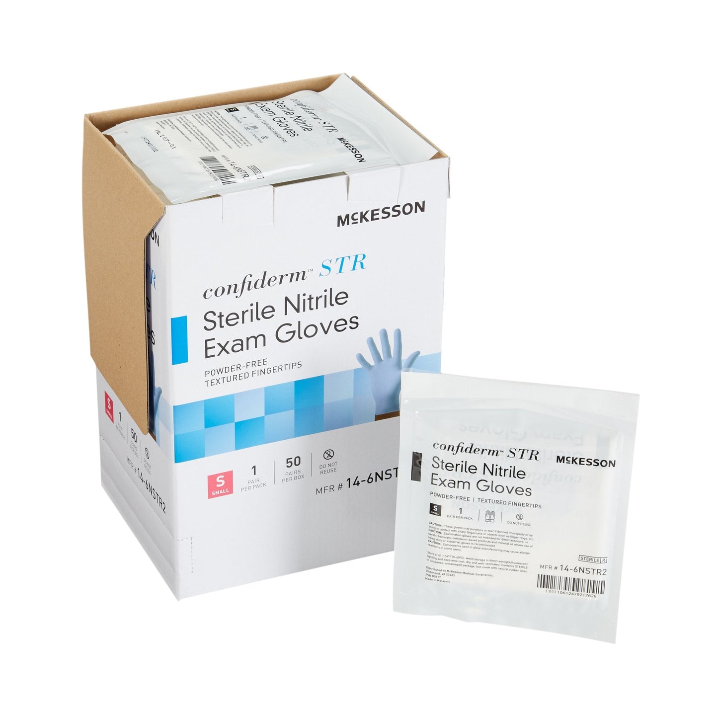 McKesson Confiderm® STR Nitrile Exam Glove, Small, Blue 14-6NSTR2