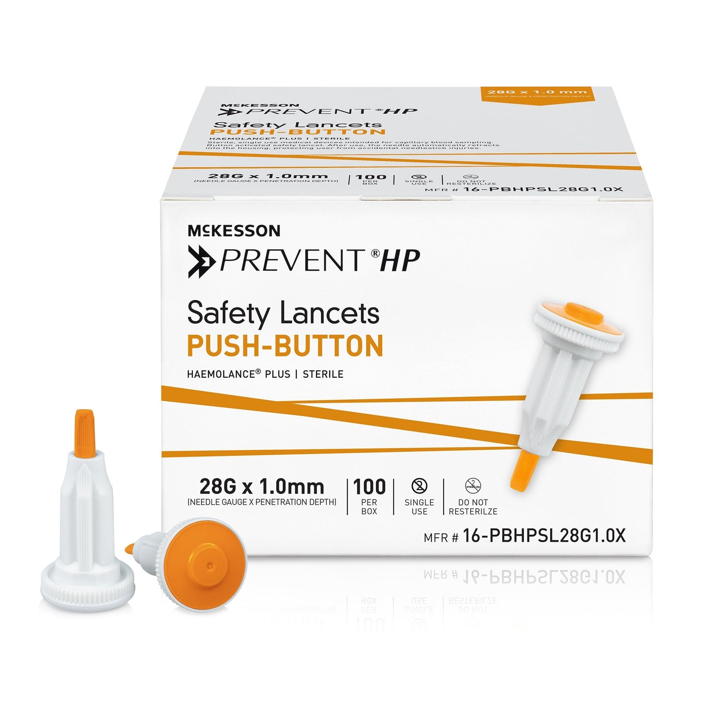 McKesson Prevent® HP Push Button Safety Lancet, 28 Gauge, 1.0 mm 16-PBHPSL28G1.0X