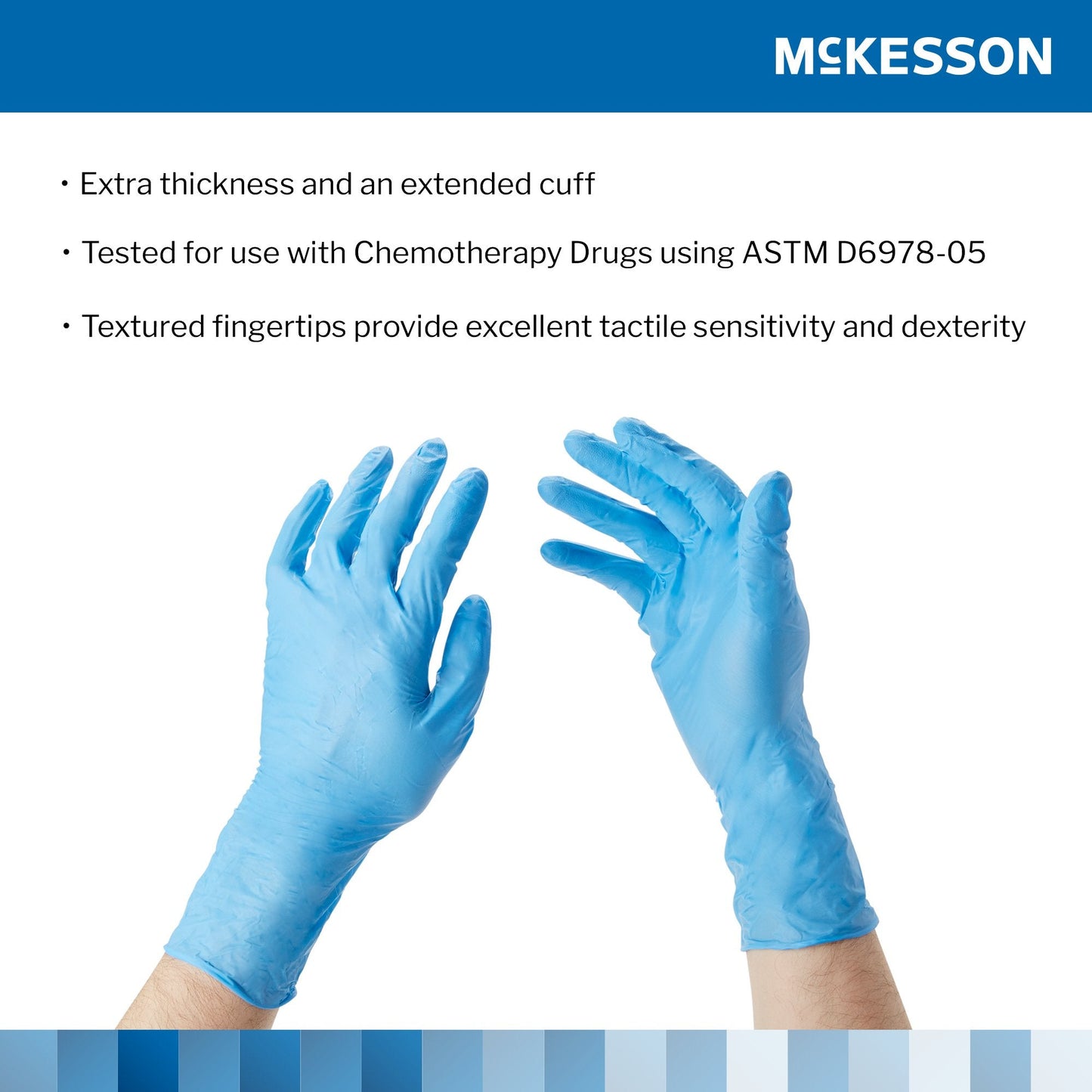 McKesson Confiderm® 6.5CX Nitrile Extended Cuff Length Exam Glove, Large, Blue 14-678C
