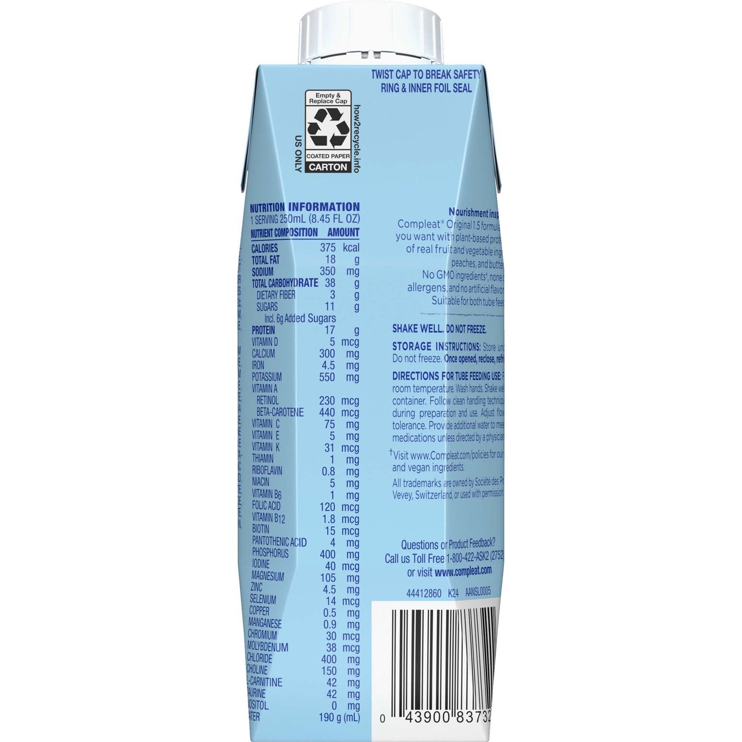 Compleat® 1.5 Original Plant-Based Tube Feeding Formula, Fruit Medley, 250 mL 00043900913933