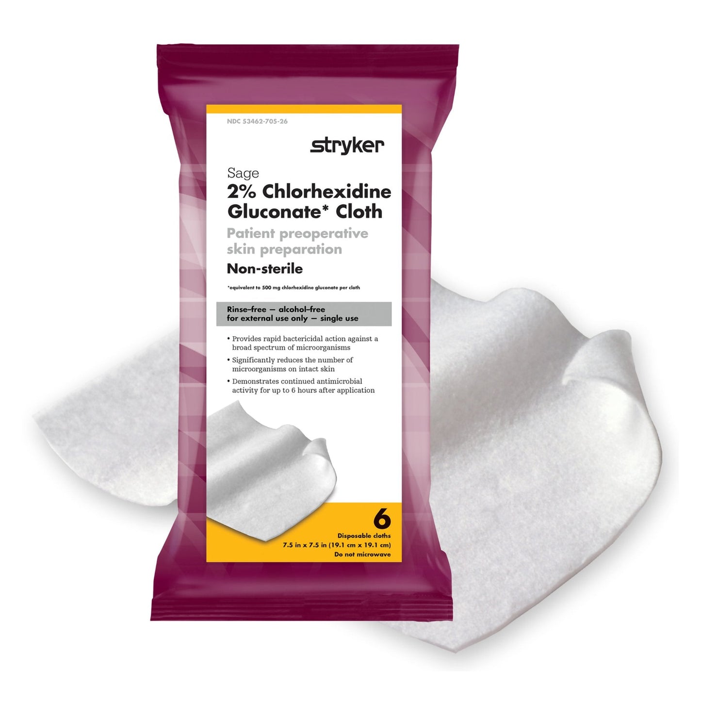 Sage® 2% CHG Preoperative Skin Prep Wipe, 7.5 x 7.5 Inch 9717