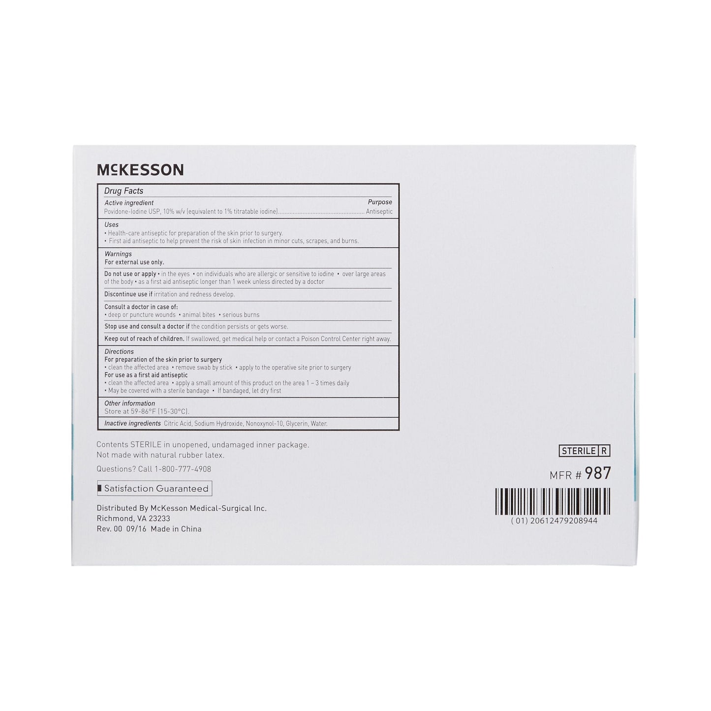 McKesson Impregnated Swabstick 3 Pack 10% Strength 987