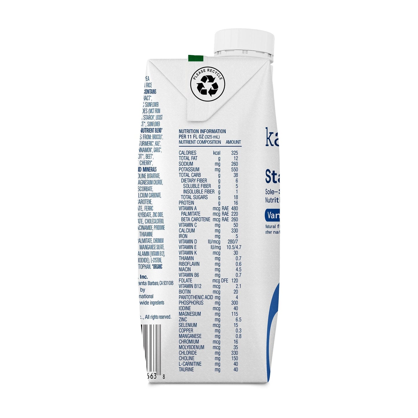 Kate Farms® Standard 1.0 Vanilla Sole-Source Nutrition Formula, 11-ounce carton 851823006683