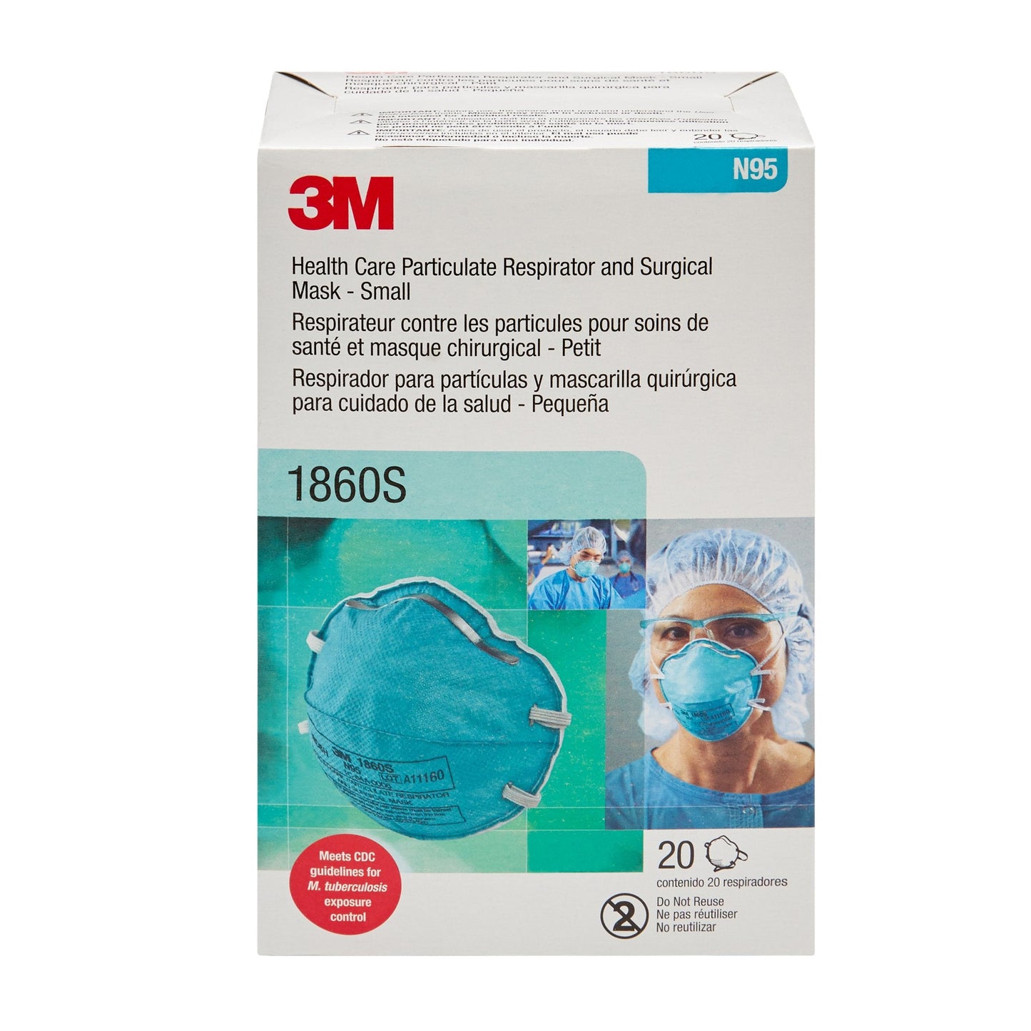 3M 3M Particulate Respirator and Surgical Mask, Small 1860S, Case of 120
