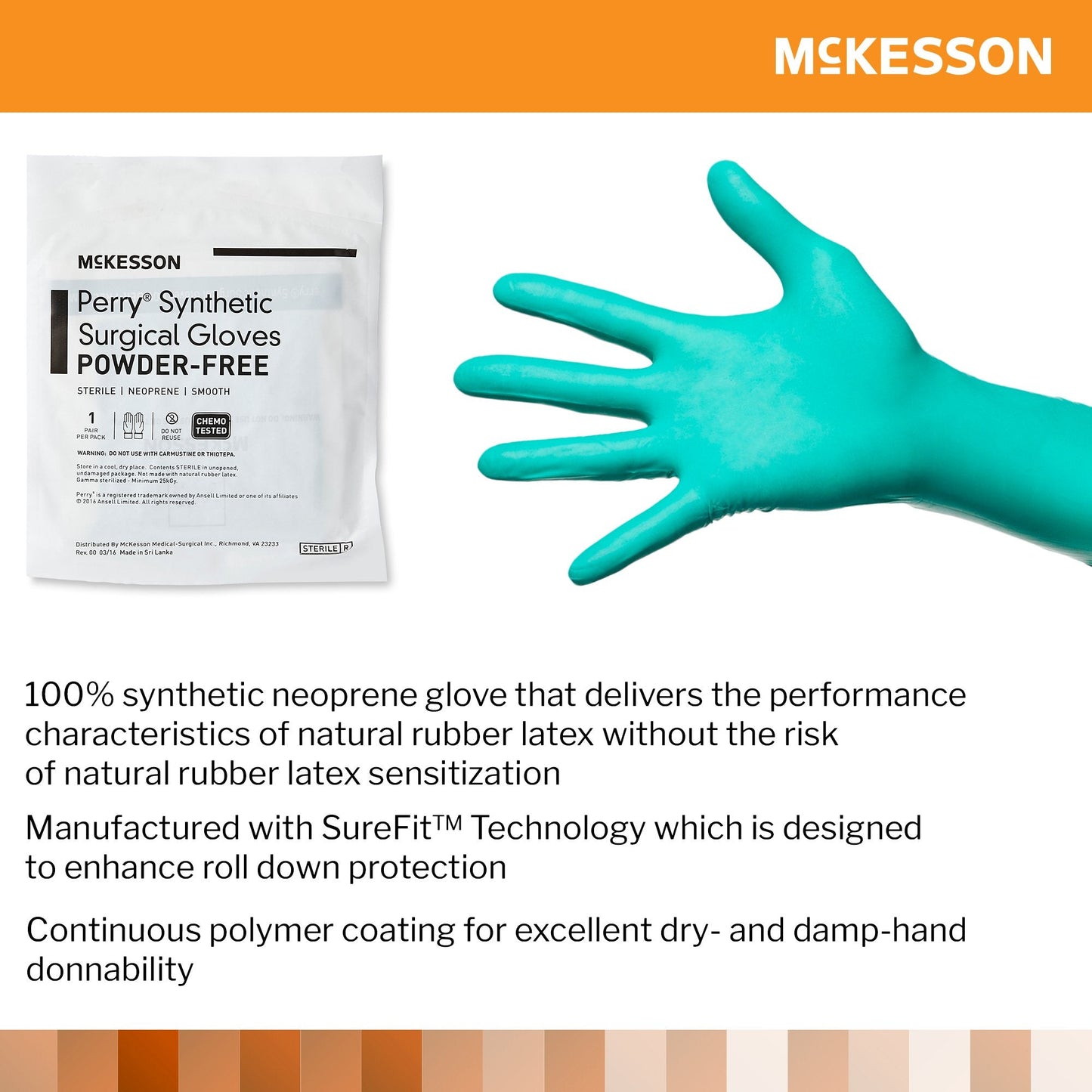 McKesson Perry® Performance Plus Polychloroprene Surgical Glove, Size 8, Green 20-2580N