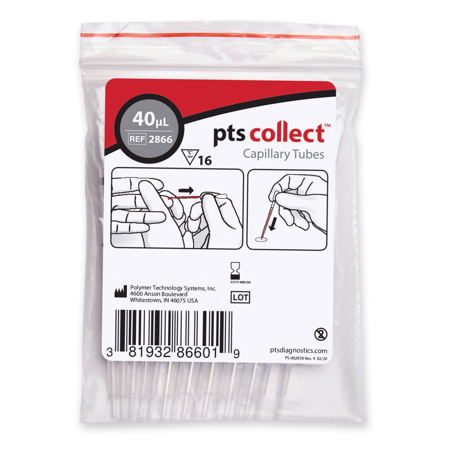 PTS Diagnostics Capillary Blood Collection Tube, 40 µL 2866