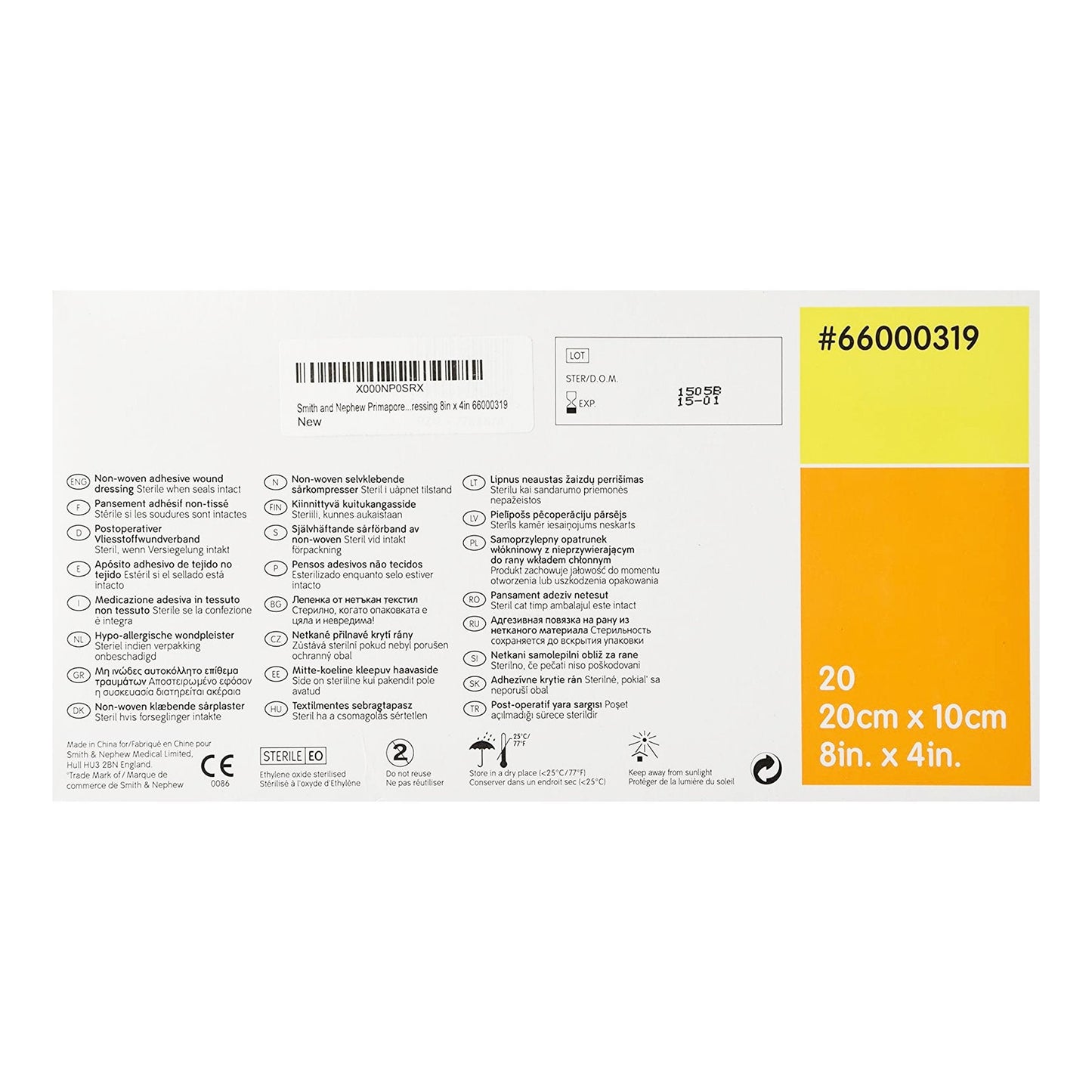 Primapore Adhesive Dressing, 10 x 20 Centimeter 66000319