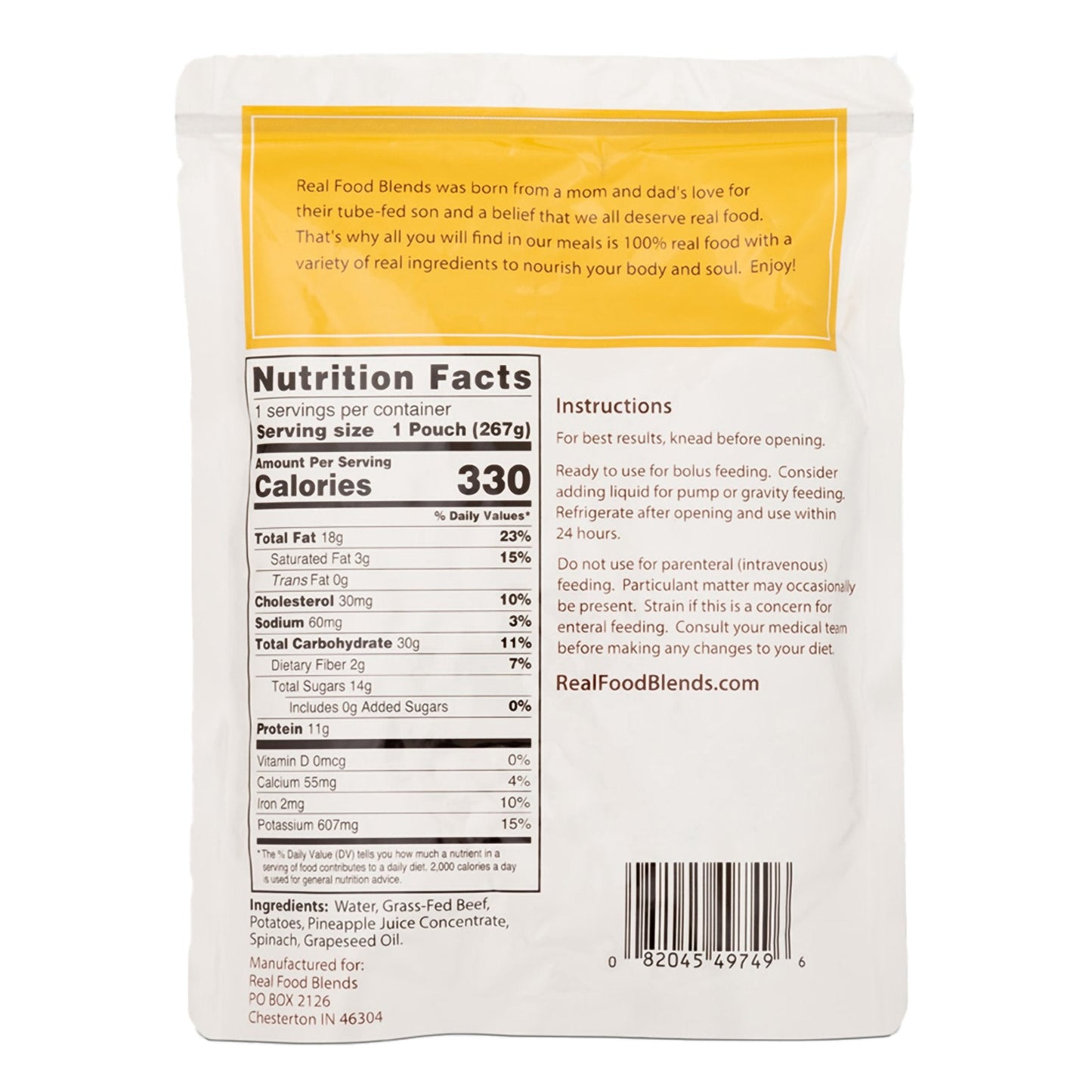 Real Food Blends™ Beef, Potatoes & Spinach Puree Blend for Tube Feeding, 9.4-oz. 176993