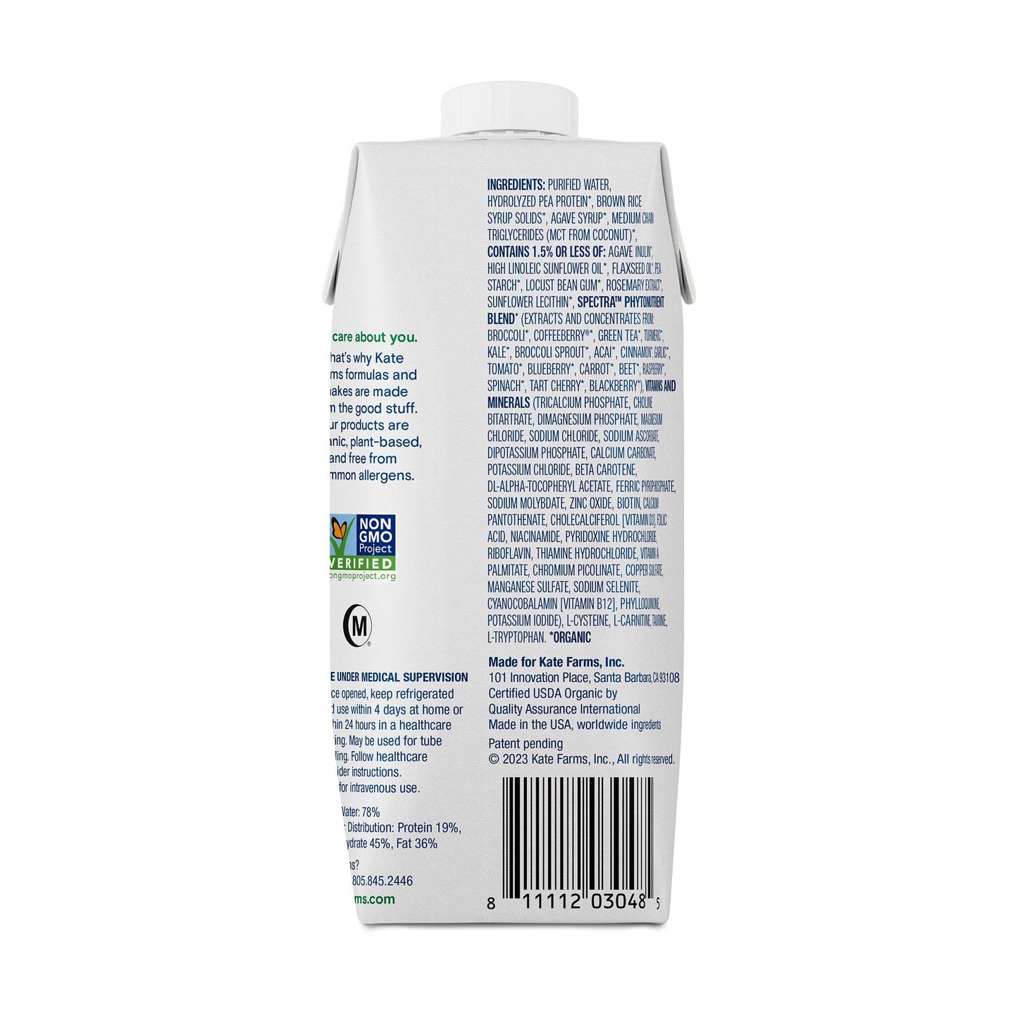 Kate Farms® Peptide 1.0 Sole-Source Nutrition Formula, 11-ounce carton 811112030492