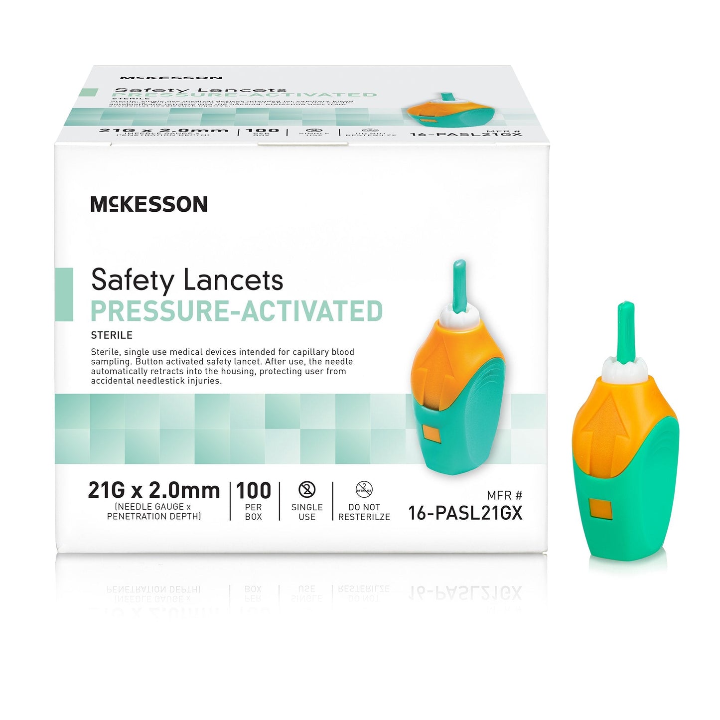 McKesson Pressure Activated Safety Lancets, 21 Gauge, Green 16-PASL21GX