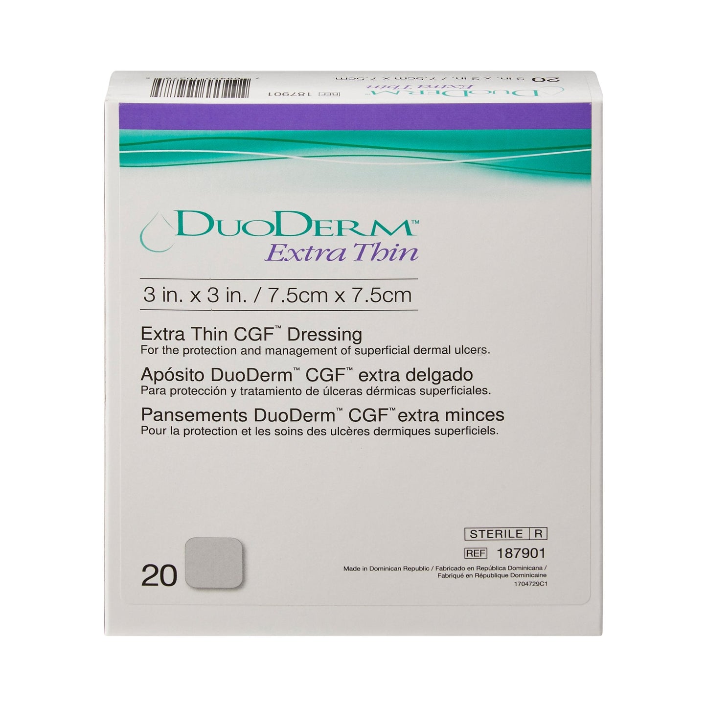 DuoDerm® Extra Thin Hydrocolloid Dressing, 3 x 3 Inch 187901