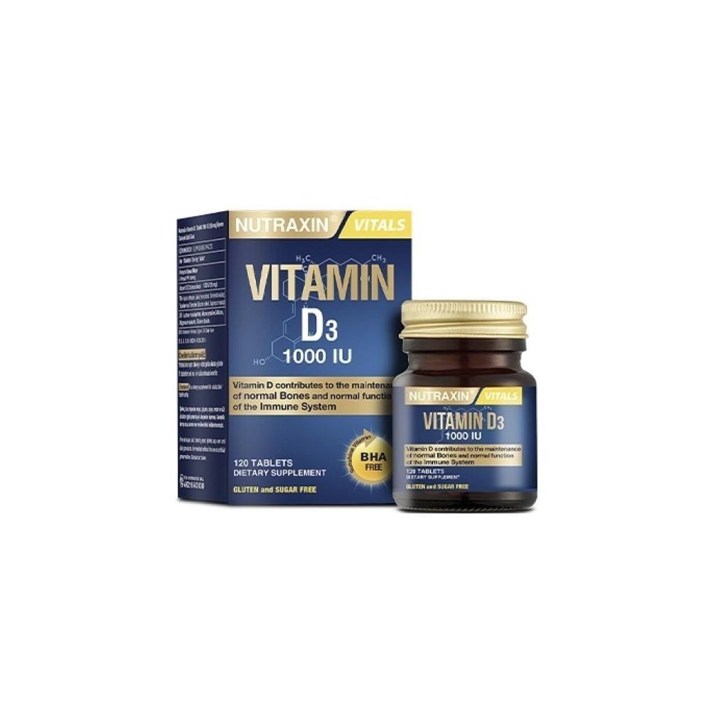 Nutraxin Vitamin D3 1000 IU Supplement - 120 Tablets for Bone Health Support