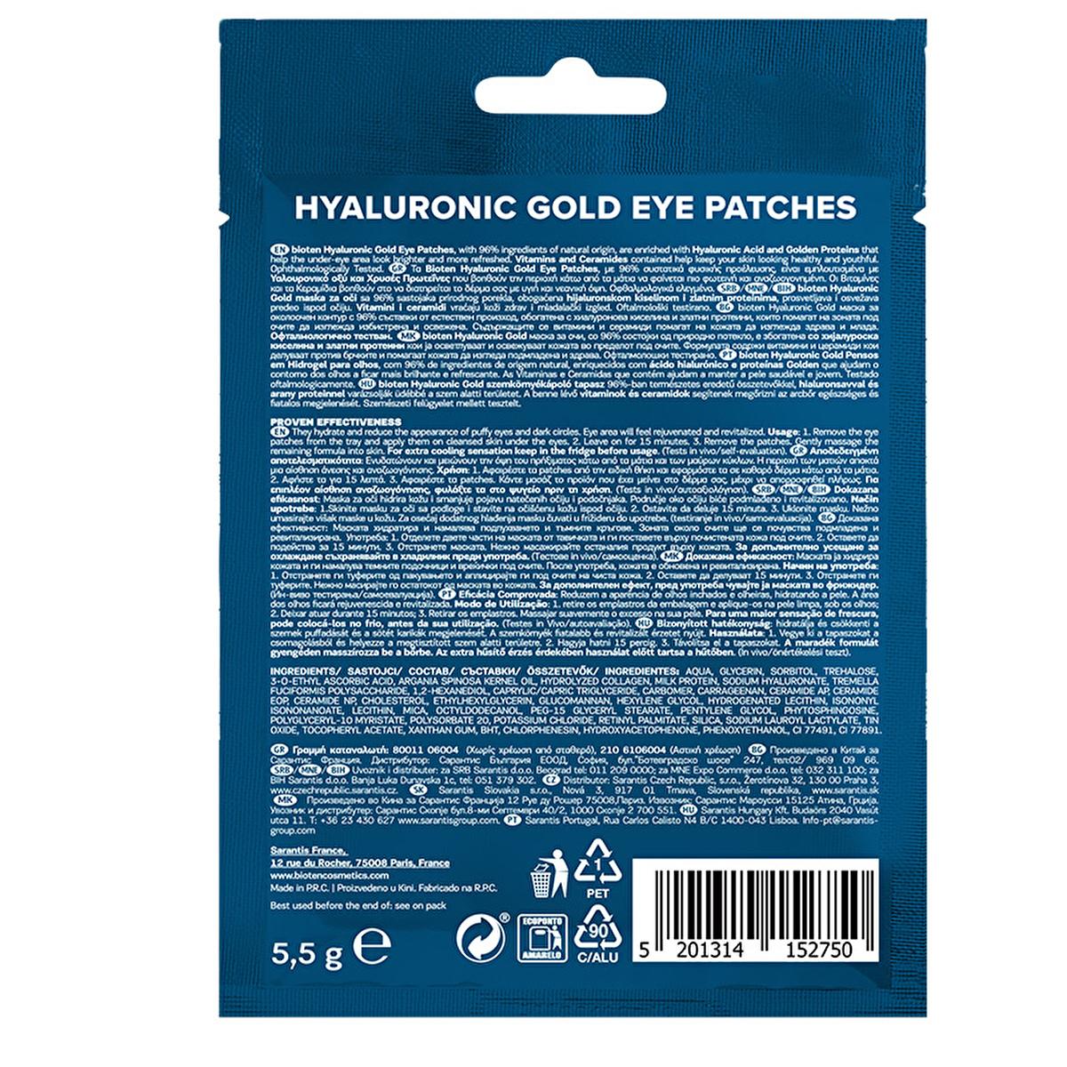 Bioten Hyaluronic Gold Eye Mask - Natural Skincare for Dark Circles & Puffiness Reduction