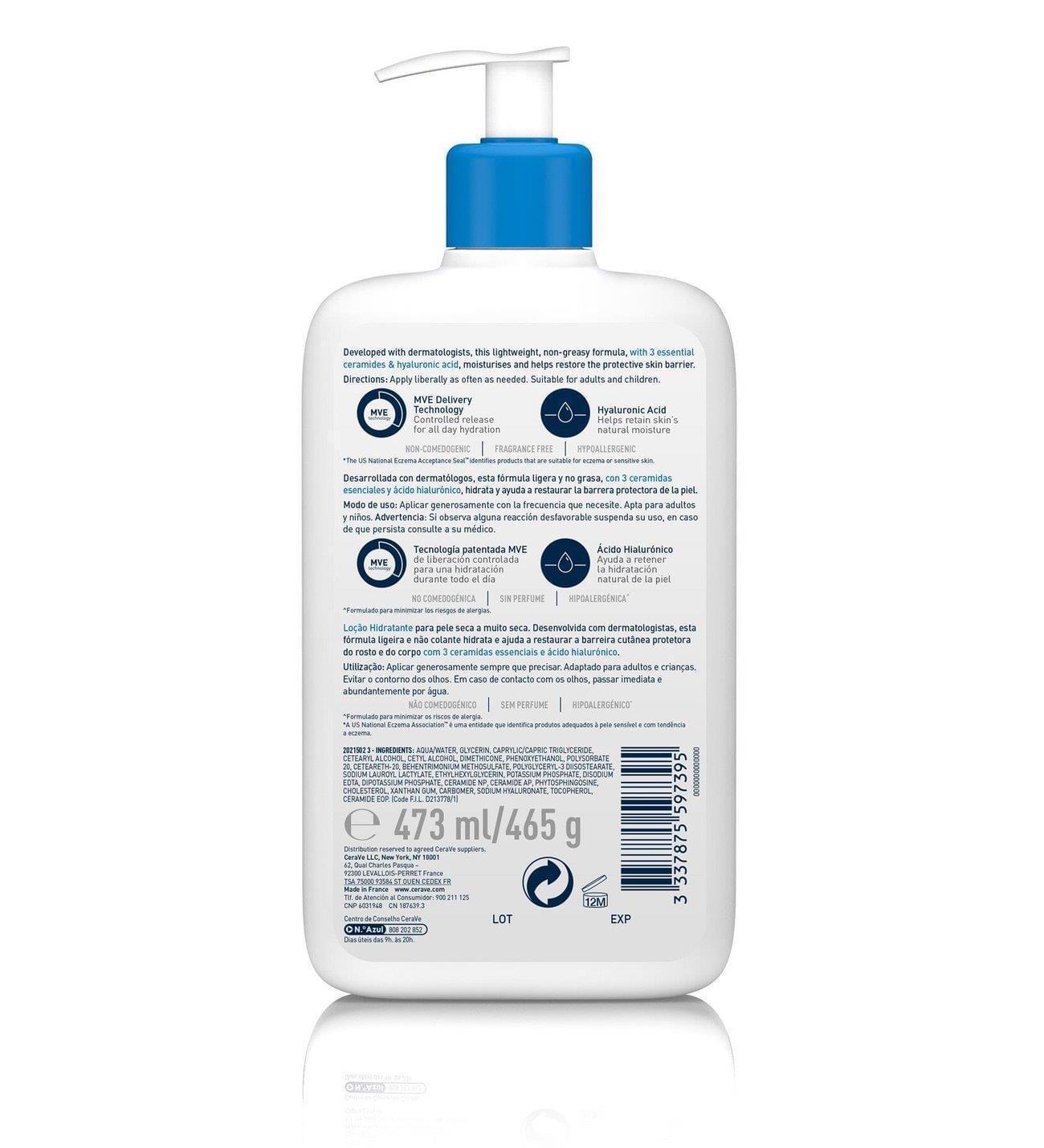 CeraVe Moisturizing Lotion 16.01 fl oz - Fragrance-Free, Hyaluronic Acid & Ceramide Rich for Dry Skin