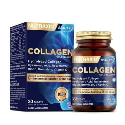 Nutraxin Collagen Beauty Dietary Supplement - Hydrolyzed Collagen, Resveratrol, Hyaluronic Acid - 30 Tablets