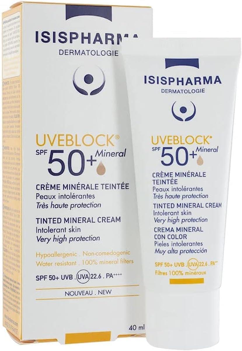 Isis Pharma Uveblock SPF 50+ Tinted Mineral Sunscreen Cream for Sensitive Skin - 1.35 fl oz